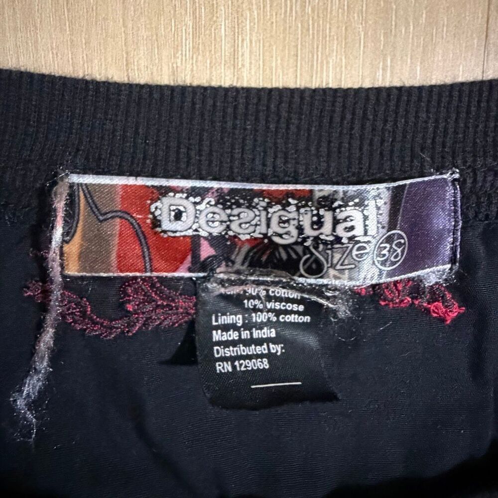Desigual Embellished Black Sheath Dress 3/4 Sleeve Black Sz 38 Fairy Grunge Alt - Picture 5 of 9